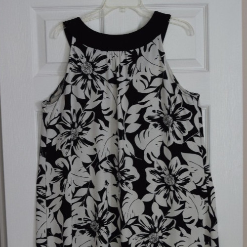 Kim Rogers XL Black White Floral Sleeveless A-Line Knit Dress Polyester Spandex