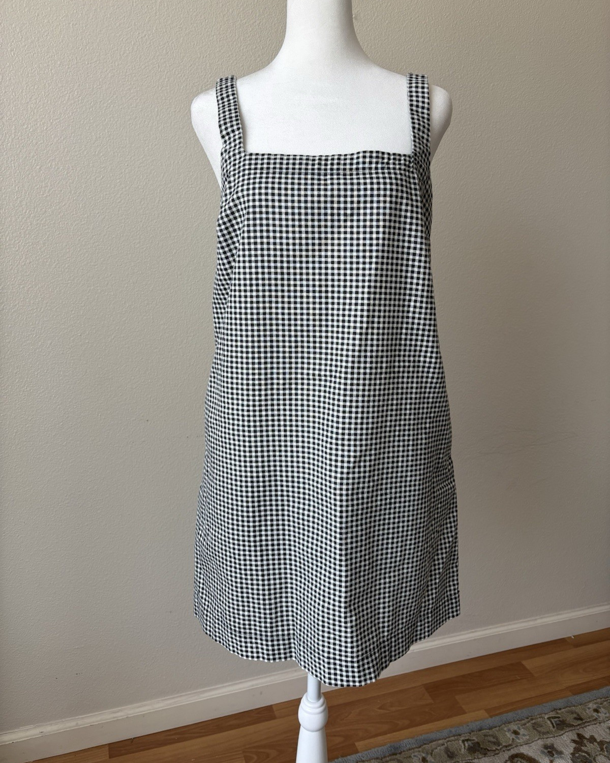 Target Black White Gingham Square Neck Sleeveless Shift Mini Dress M