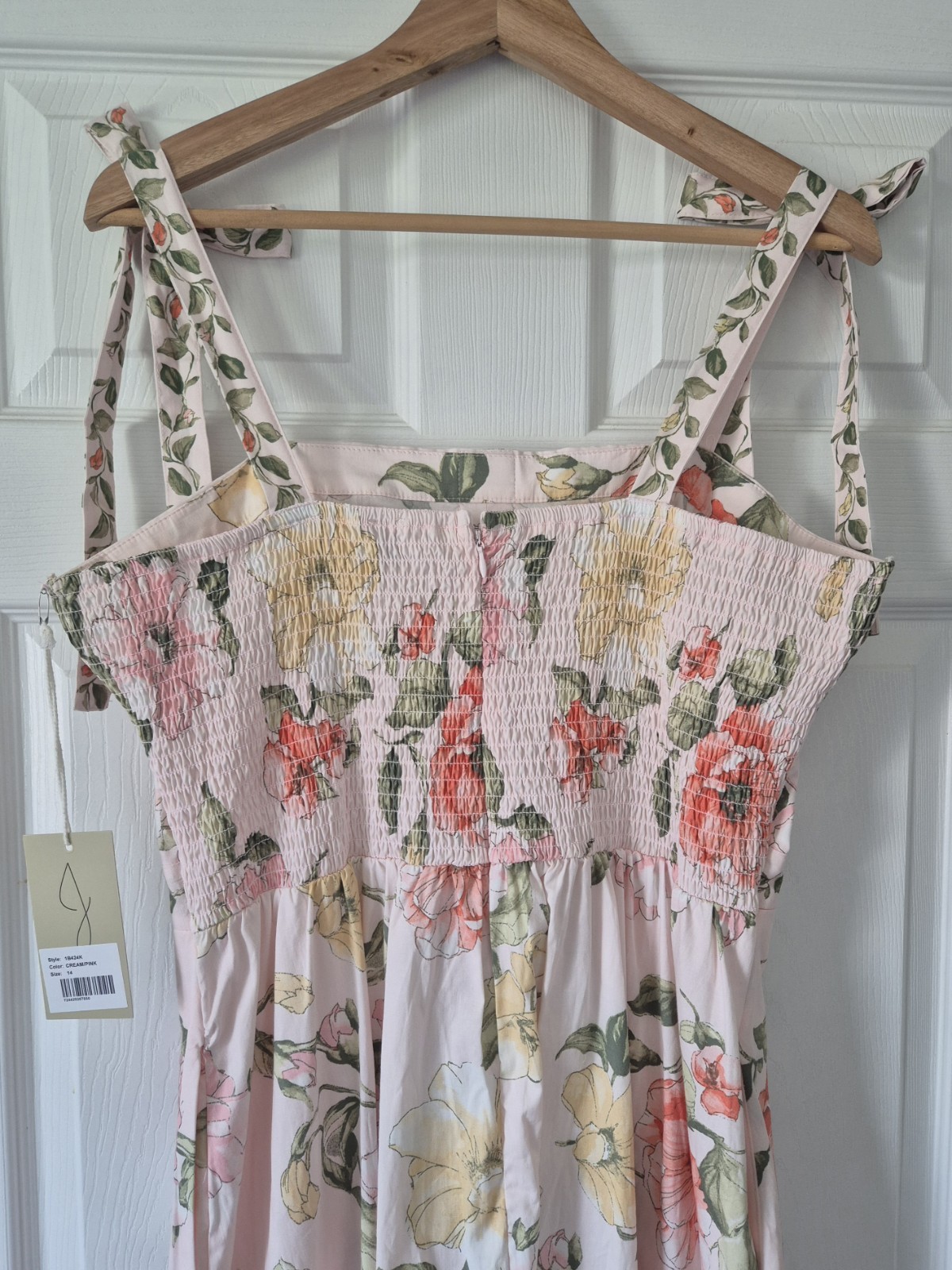 JOIE Floral Maxi Dress Size 14 Romantic Cottagecore Tie Shoulder Pink/Cream NWTS