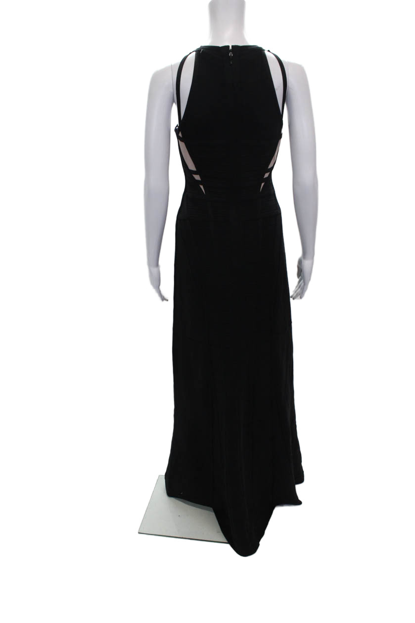 Herve Leger Women Maxi Halter Black Sleeveless Rayon Zip Dress Size M