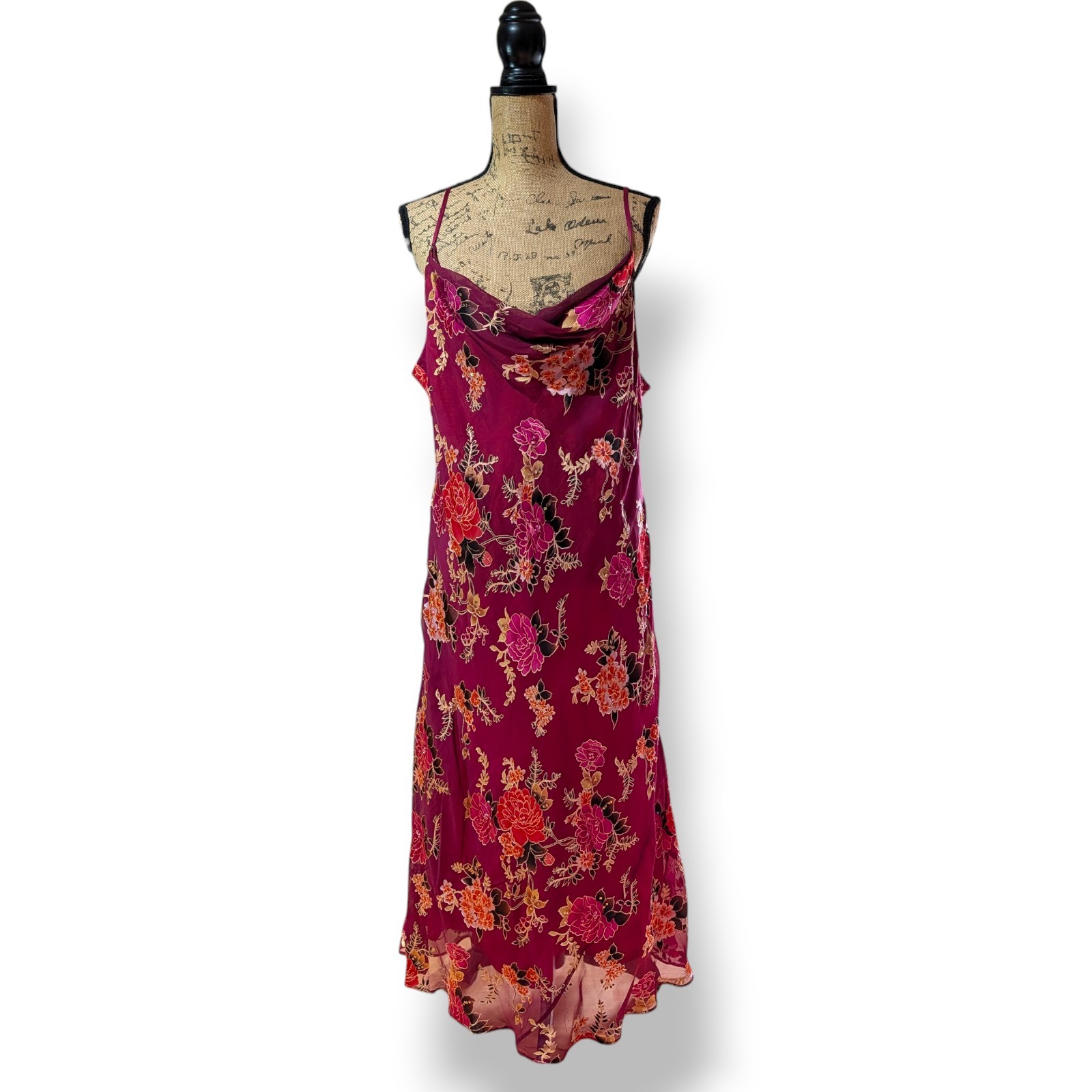 Vintage Monsoon 90s Y2K Bias Cut Floral Beaded Slip Dress UK 20/22 (US 18)