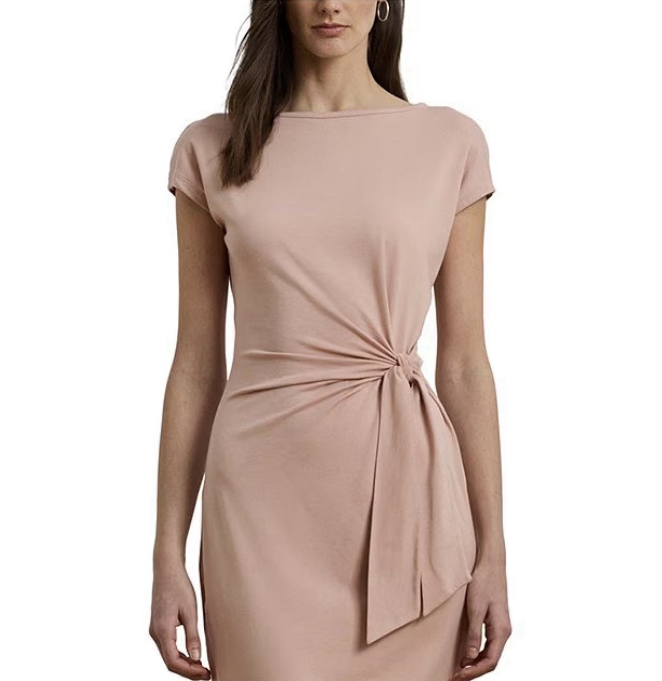 NWT Lauren Ralph Lauren Blush Pink Side Tie Sheath Midi Dress Medium