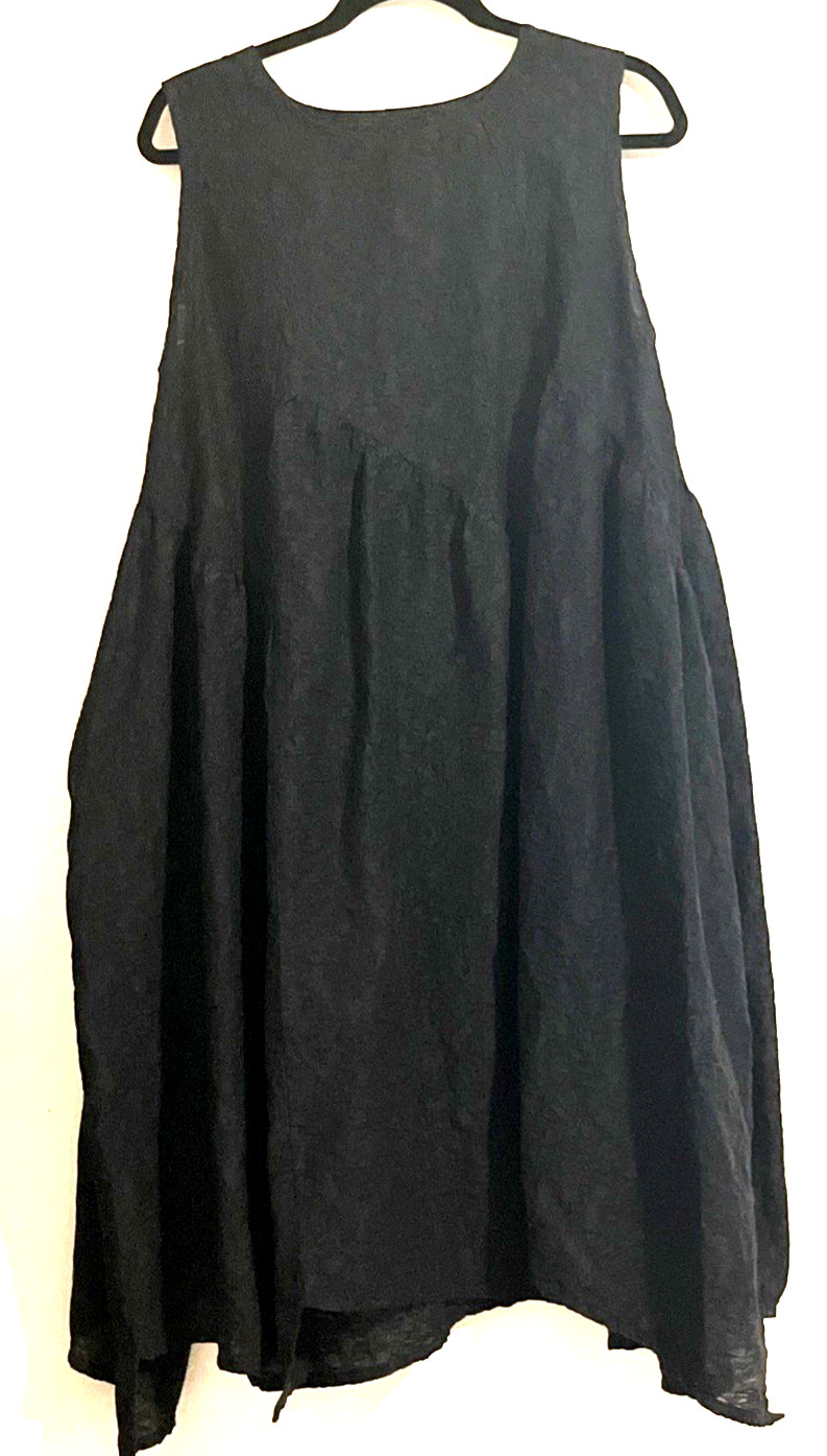 Unbranded Dress Black Small Textured Fabric Bell-Shaped Jagged Hem Lagenlook