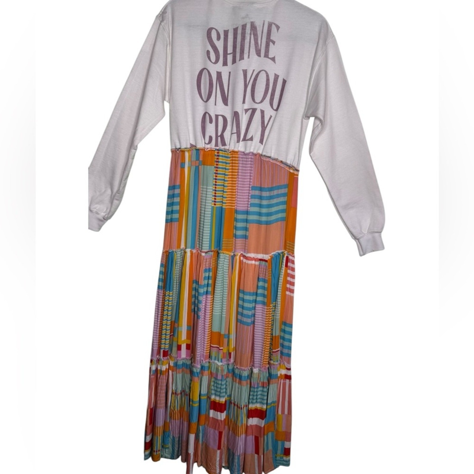 Pink Floyd Graphic UpcycleD Long Sleeve Colorful Patchwork Maxi Dress Small