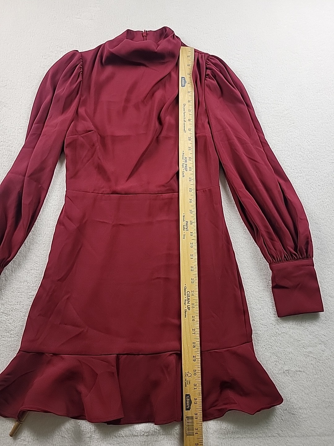 Express Maroon Sz S Elegant Long Sleeve Dress Pleated Mock Neck Button Cuff