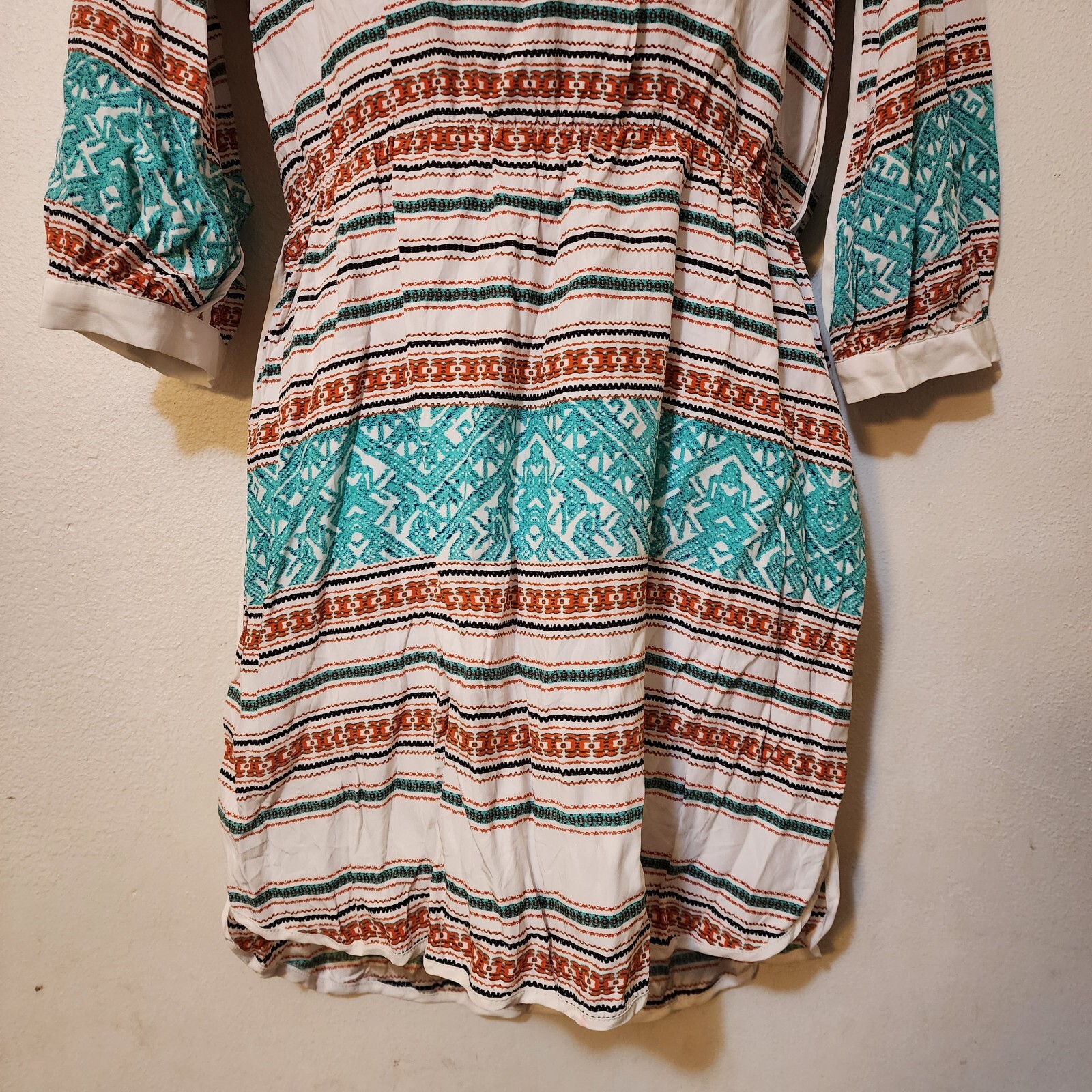 Parker Womens High Waist Silk Shift Dress Size M 3/4 Sleeve Split Neck Unlined