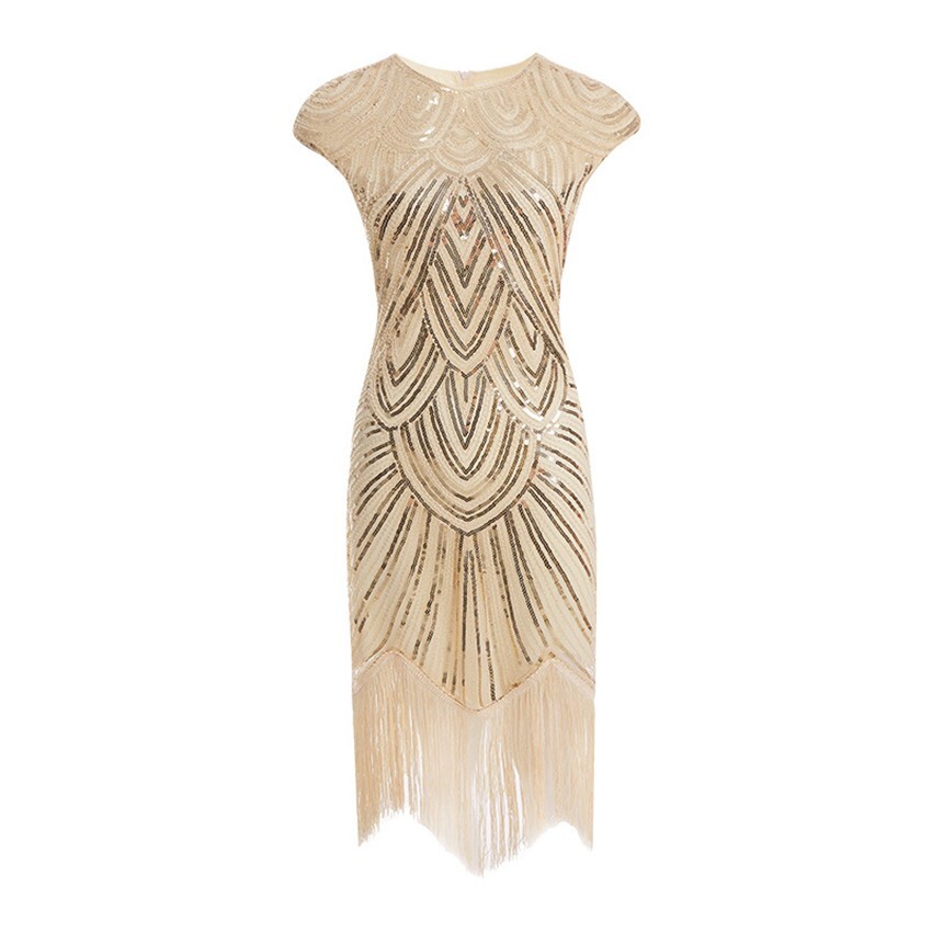 Z-C3-2 Deluxe Ladies 1920s Roaring 20s Flapper Gatsby Costume Sequins 6-16 Gold