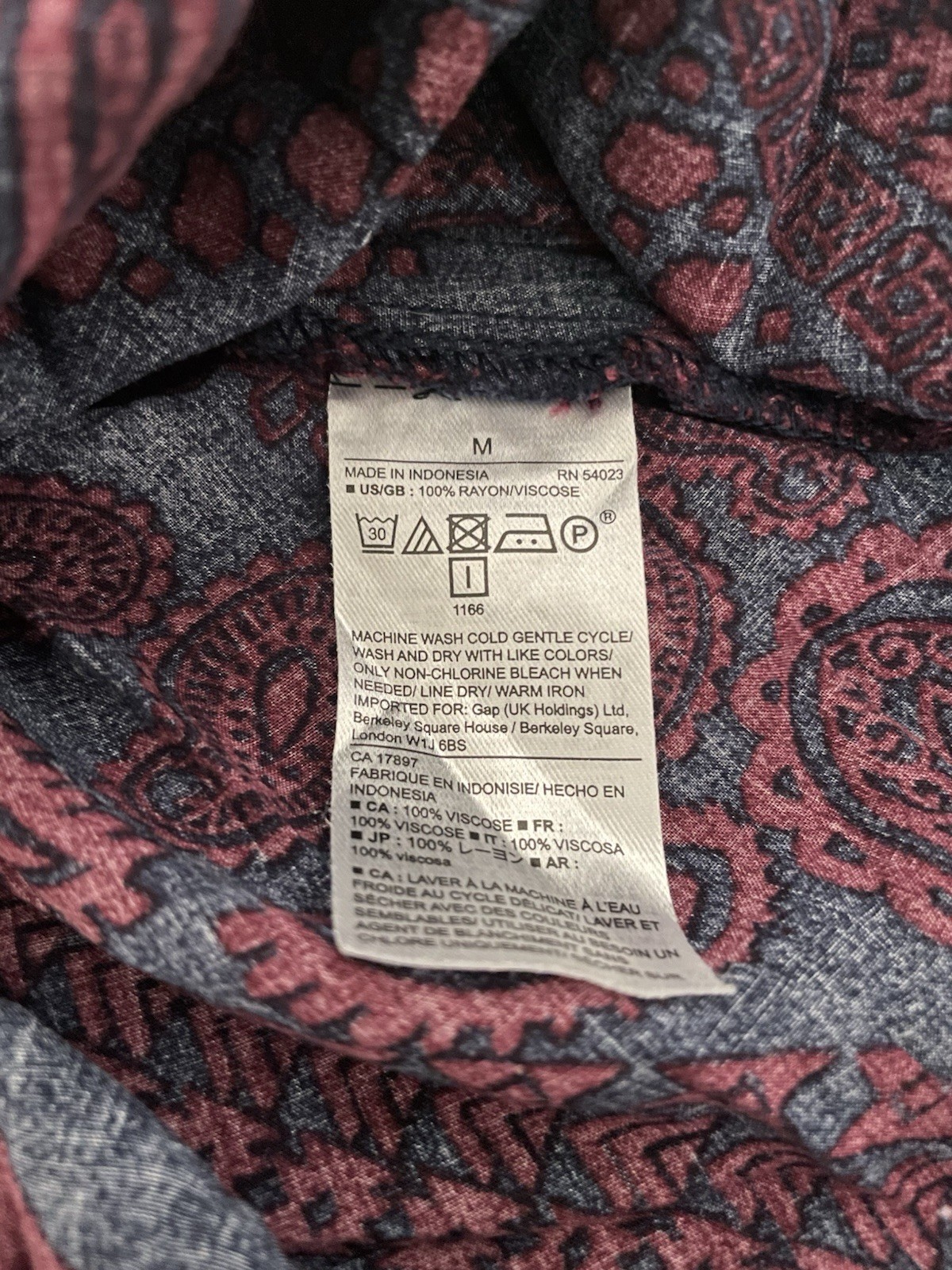 GAP Blue/Burgundy Paisley V-Neck Strappy Tie Waist Maxi Dress, Size M