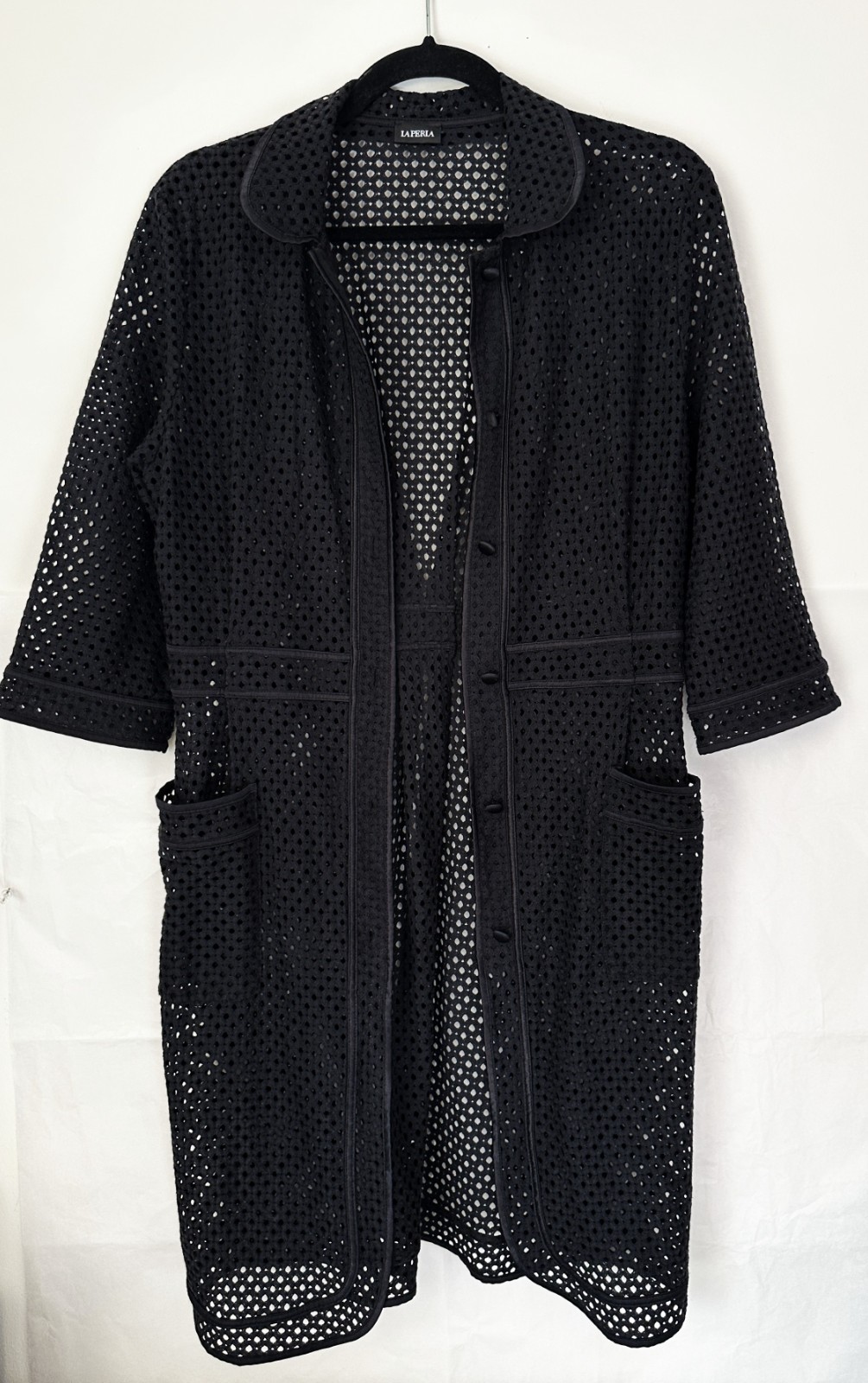 La Perla Eyelet Black Mesh Pockets Buttons Sleeve Dress/Jacket/Coat Summer XS/S