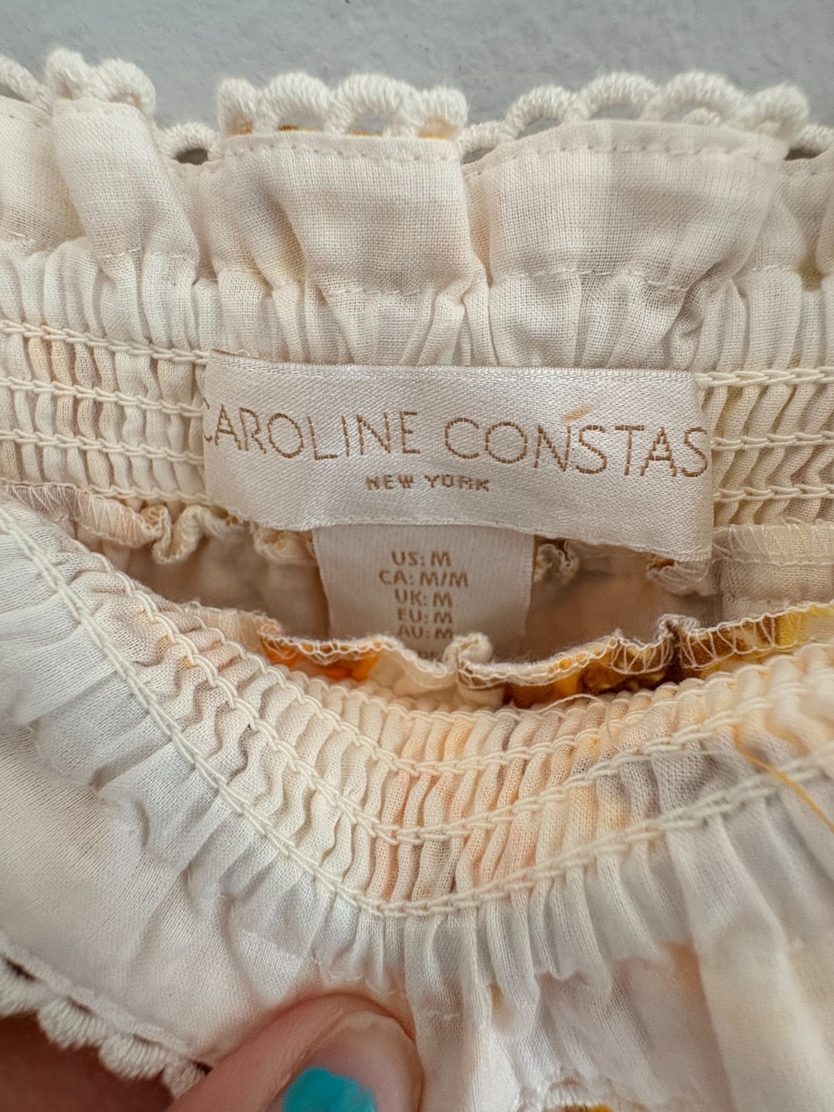 Caroline Constas Women’s Medium Mini Dress Yellow Floral Eyelet Cotton Tassel