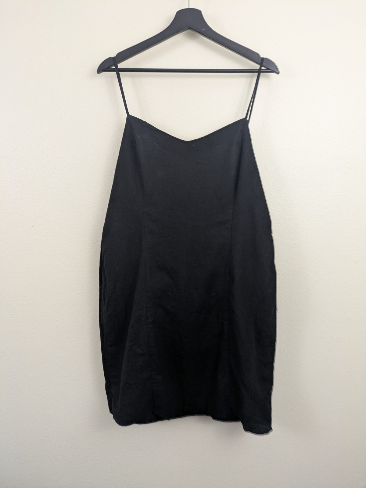 Asos Black Linen Dress Tie Back Top, Mini Length Uk 18 American 16