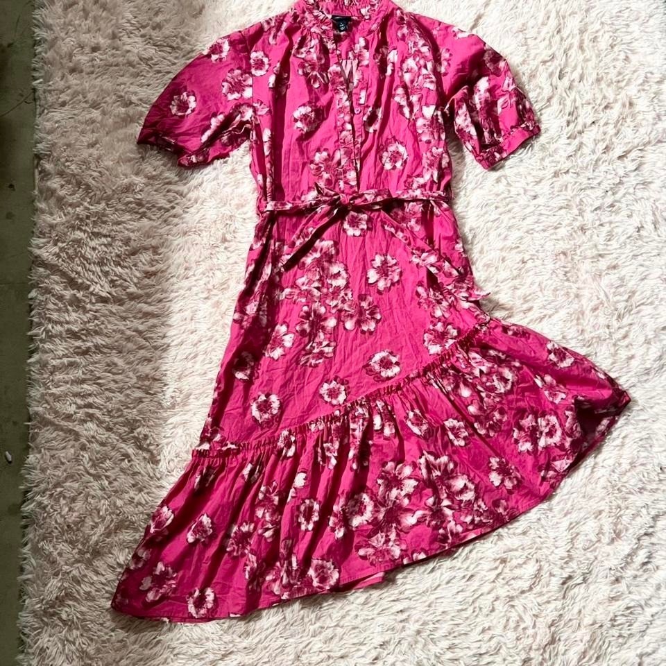 Scoop Pink Floral Asymmetrical Feminine Coquette Twee Soft Collared Midi Dress