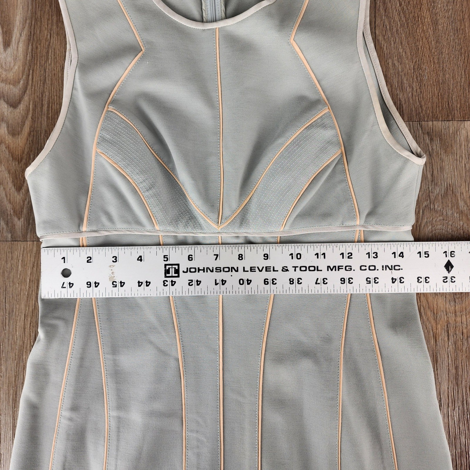 Narciso Rodriguez Sage Green Wool Blend Piping Sheath Dress Made in Italy 42in