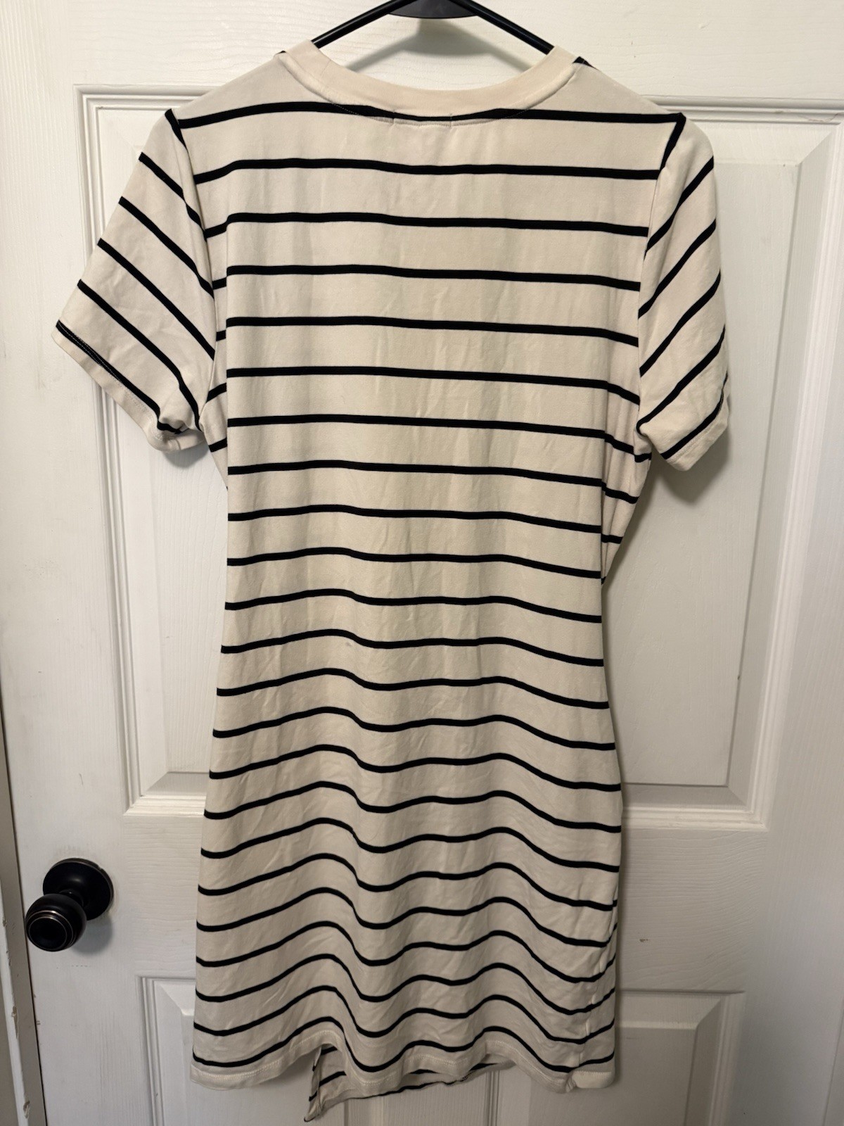 Threads 4 Thought T-Shirt Dress Striped Beige Black Tie Waist Crew Neck M