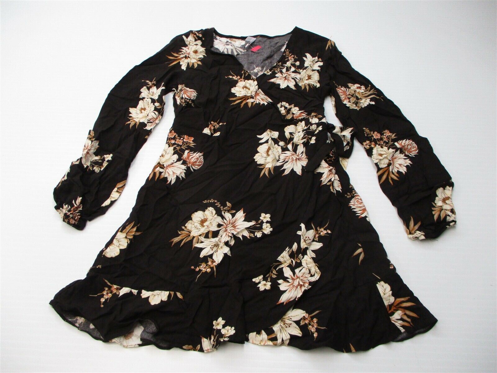 XHILARATION Women’s Size M Long Sleeve Brown Floral Ruffle Flare Dress