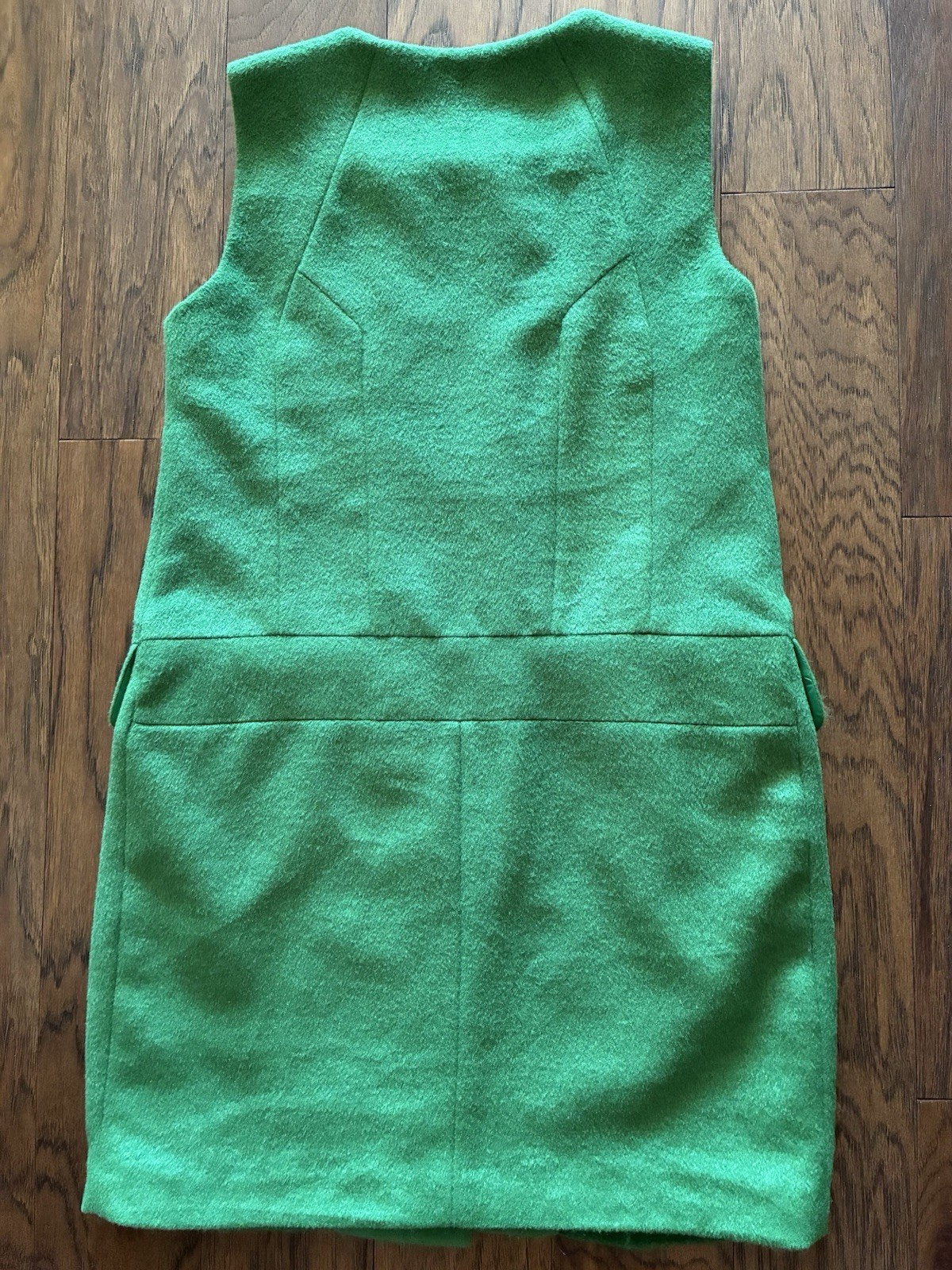 Plain Green Sleeveless Dress Size 8 Long Vest Double Breasted Wool Blend Jumper
