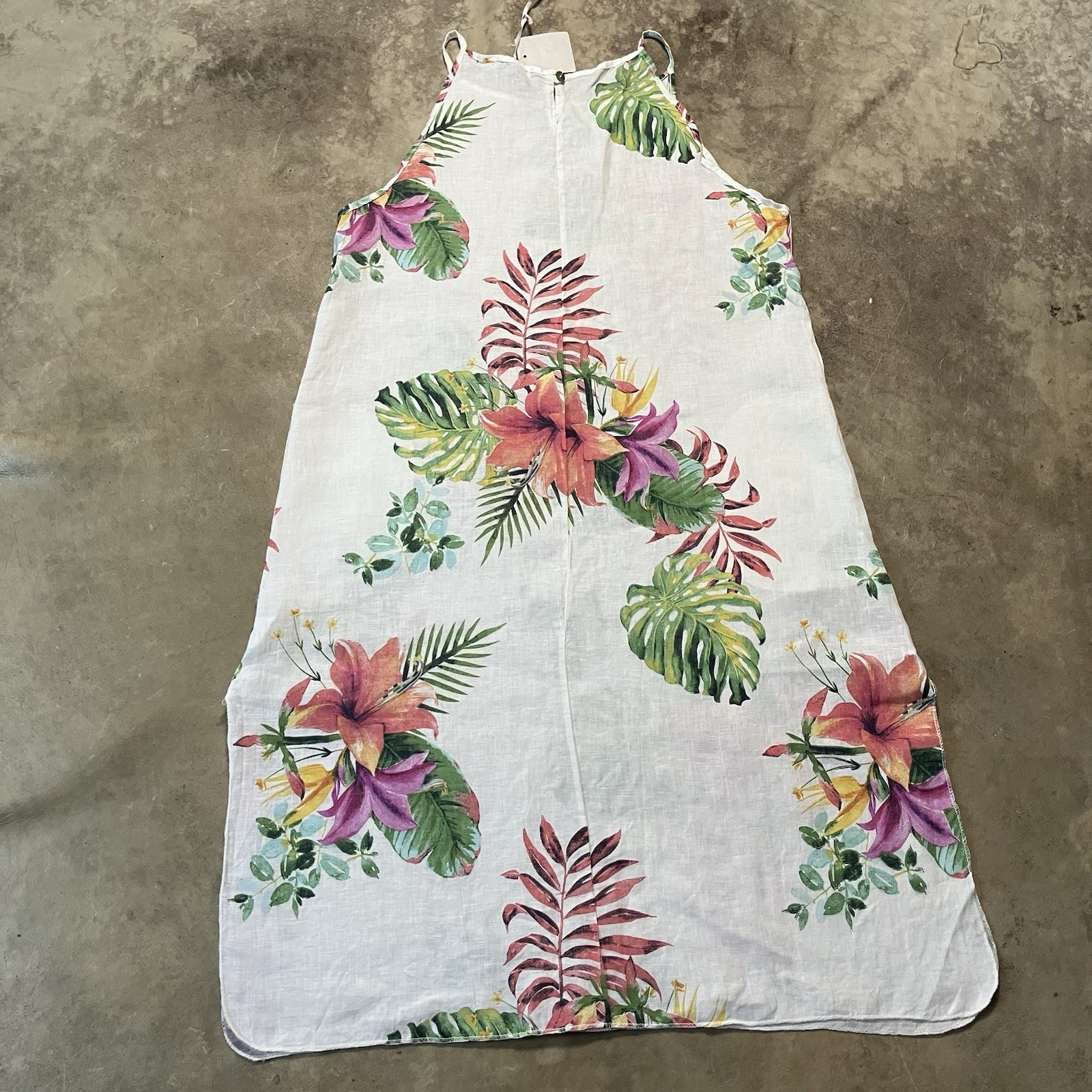 Lungo L’arno Linen Dress Womens Size Large White Floral Midi Coastal Beach