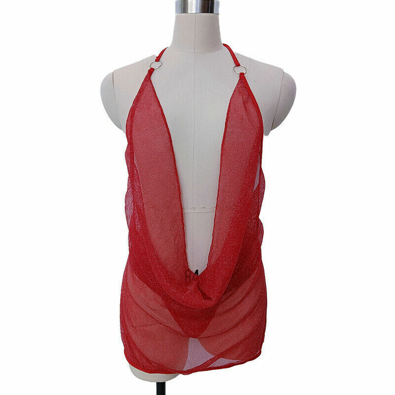 Sexy Women Deep V Neck Mini Dress Backless Bodycon Halterneck Party Evening