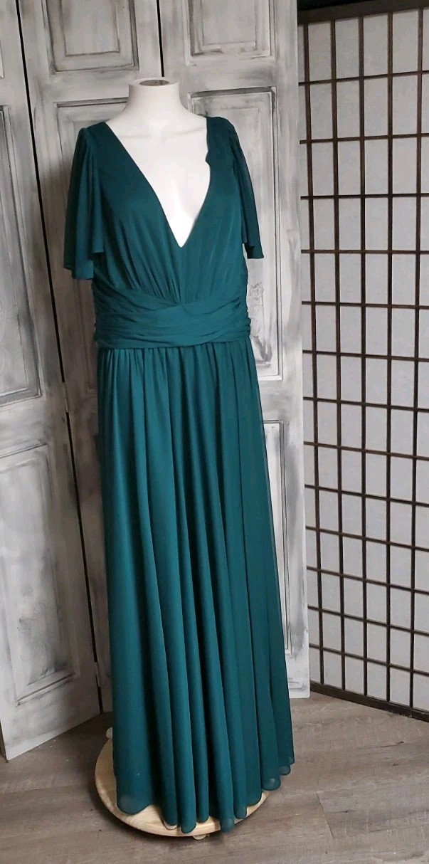 Celebrate DB Studio Green Flutter Sleeve Mother Of Bride Dress XL Gown Chiffon