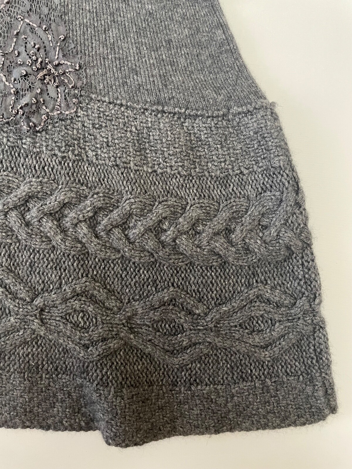 AEFFE Spa Dress Sleeveless Knit Fabric Blend Gray Floral Embroidered 44 Italy