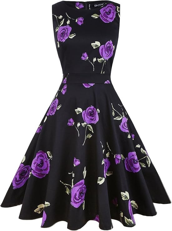 Owin FAB! Vintage 1950’s Floral Spring Garden Rockabilly Swing Dress on Black XL