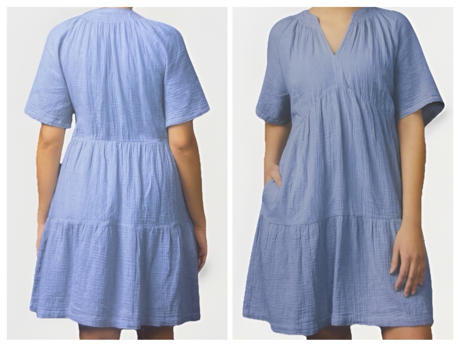 Gap Size: L Relaxed Fit Soft Blue Cotton Gauze Tiered Dress New With Tags