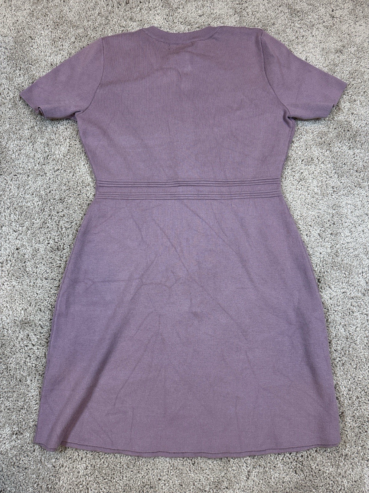 MEROKEETY Women’s Purple Knit A-Line Knee Dress Crew Neck Button Front M