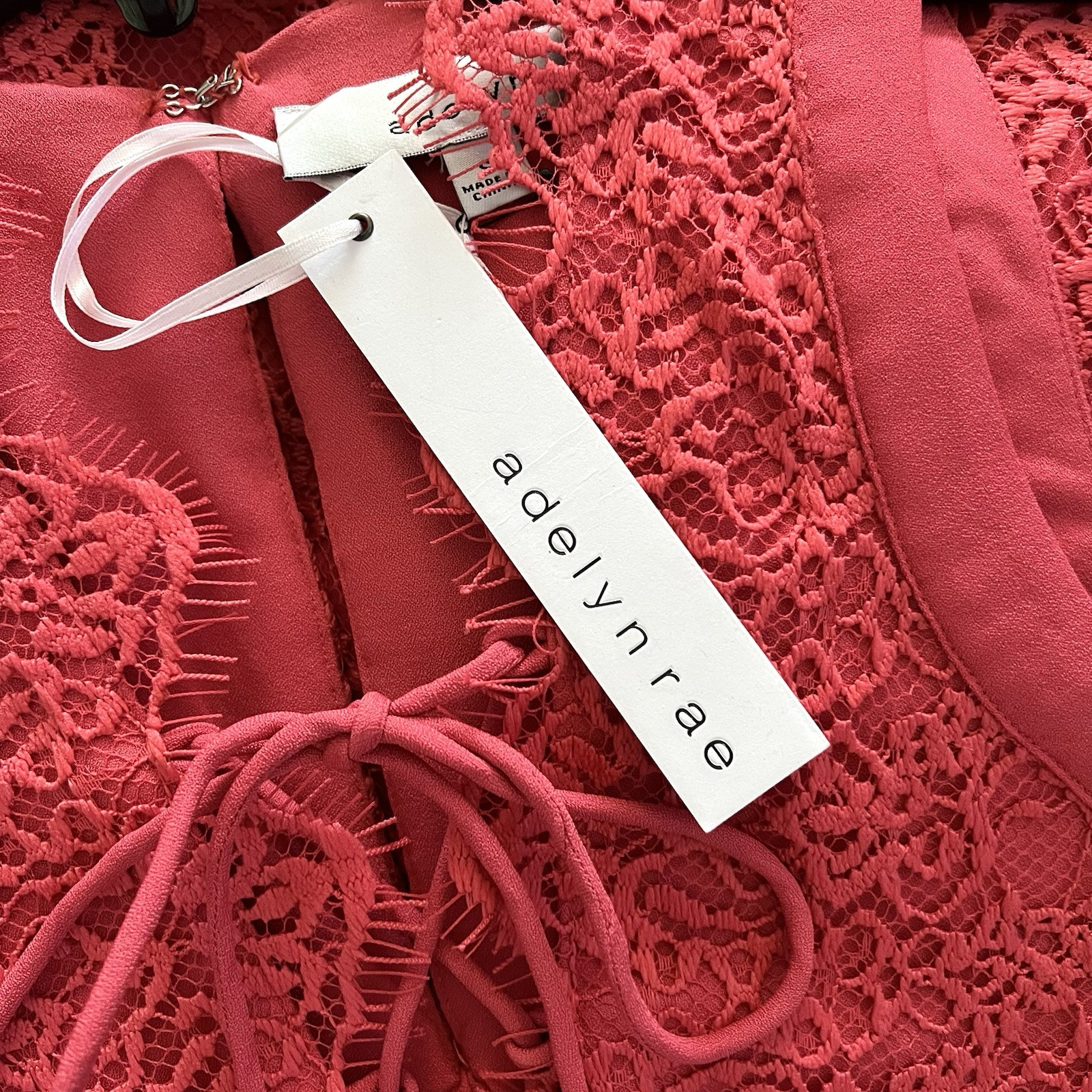 Adelyn Rae Boho Festival Lace Dress Scalloped Hem Lace-up Tassel Coral Small NWT