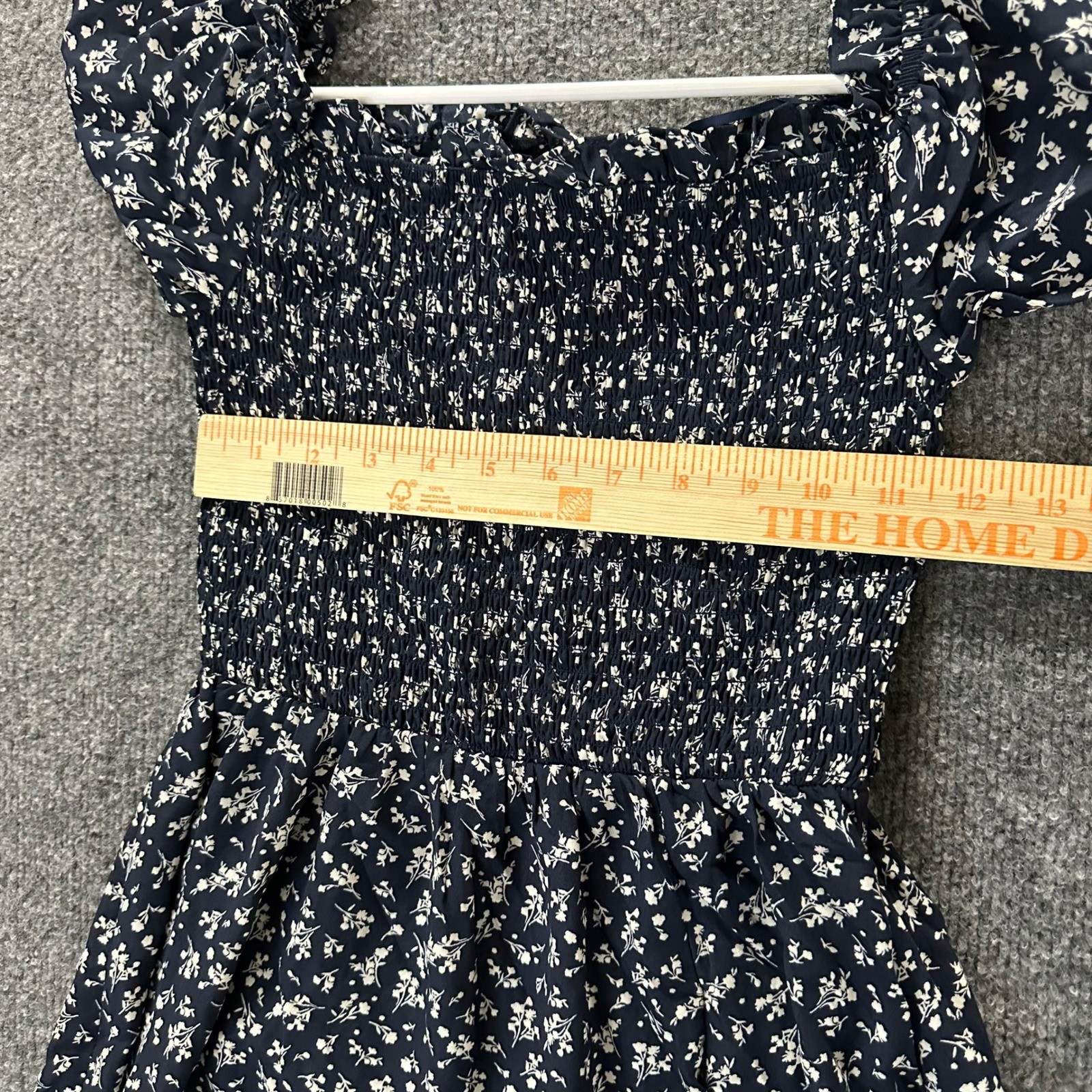 Blue Rain Dress Womens Size M Navy Blue Floral Smocked Puff Sleeve Cottagecore