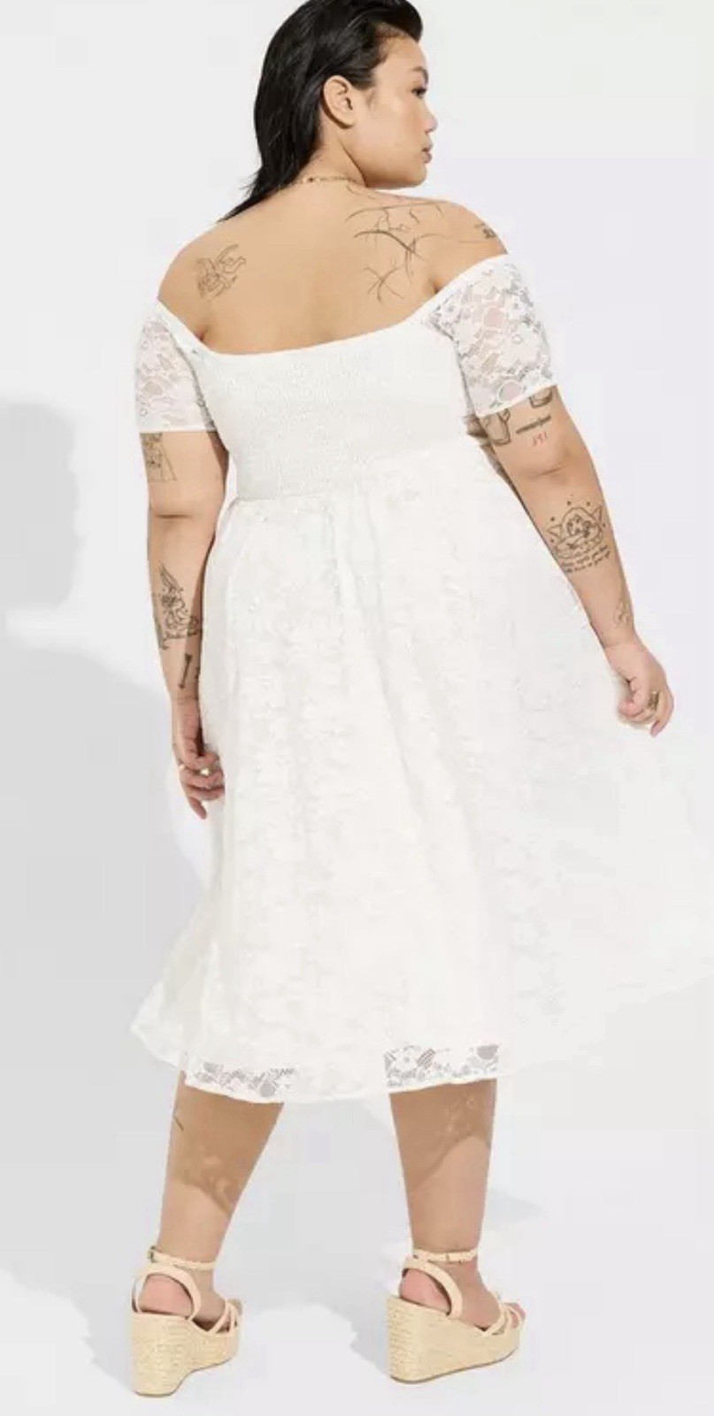 NWT Torrid Off Shoulder Skater Dress Midi Lace Lined Stretch