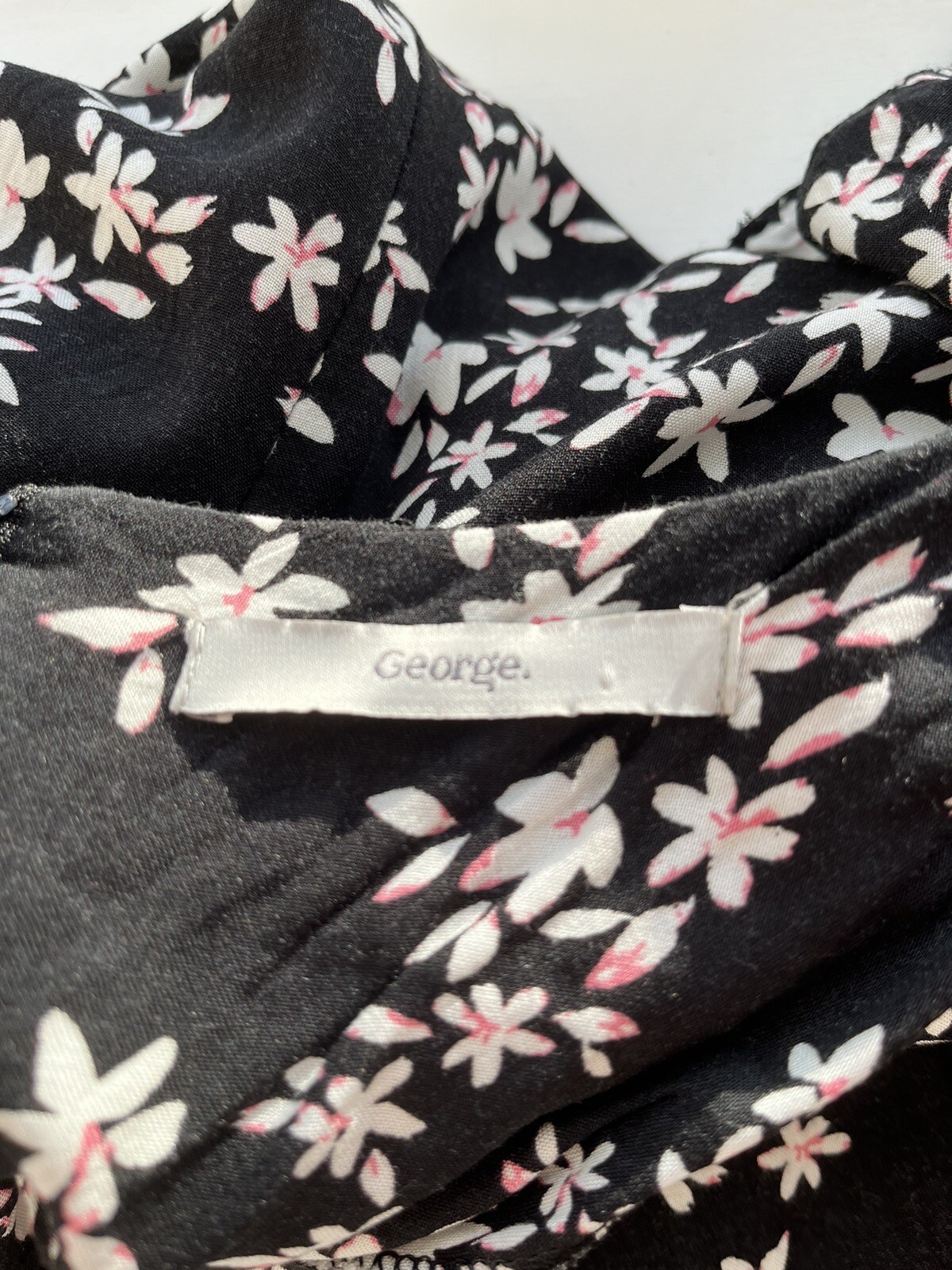 George Size 18 Floral Dress Short Sleeve Non Stretch Black Pink Print A Line