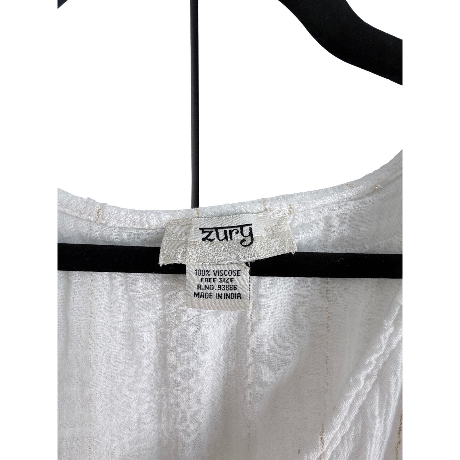 Zury White Boho Tassel Lace Ruffle Dress Gold Stripe Viscose Free Size