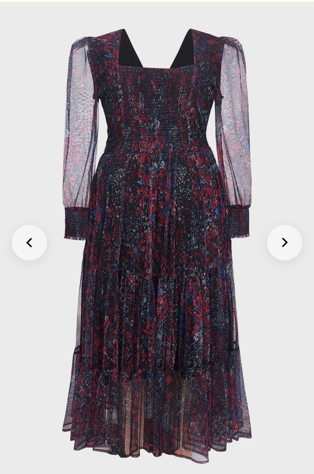 CURVEINS Women’s XL Black Floral Mesh Midi Dress V-Neck Long Sleeve Lined