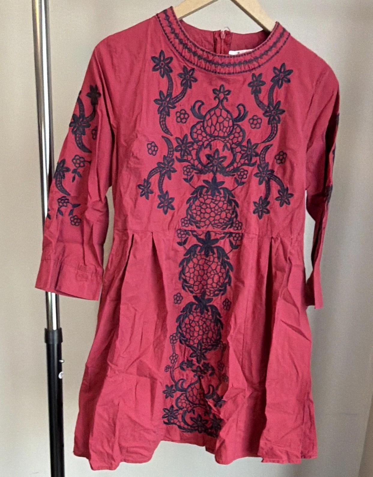 Available by Angela Fashion Pink/Black Floral Embroidered Cotton A-Line Dress M