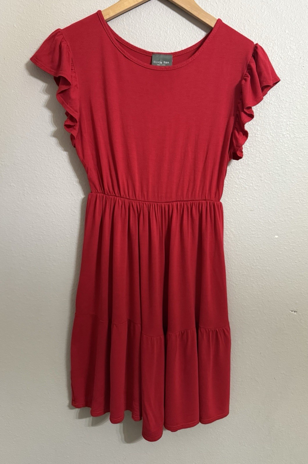 Olivia Rae Size Medium Dress Red Fit & Flare Ruffle Cap Sleeve Pullover Casual