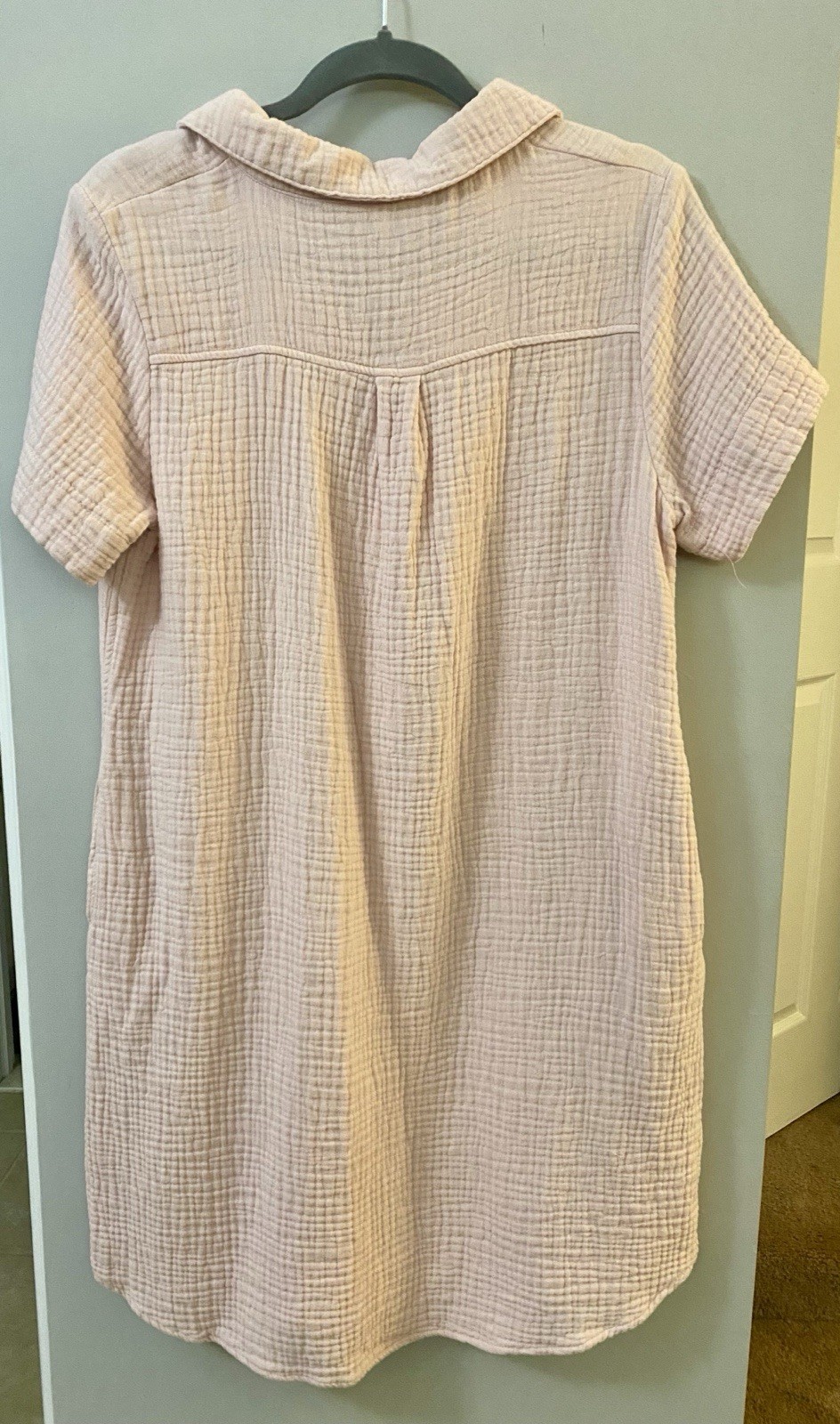 Three Dots Pink Double Crinkle Gauze 100% Cotton Dress Darts Pockets Small S