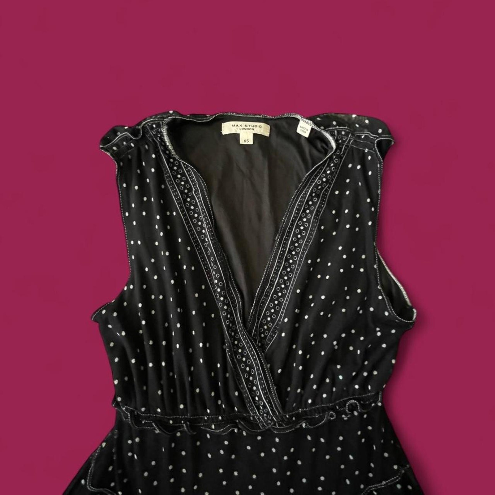 Max Studio Ankle Length Polka Dot Black Dress Size XS Ruffles Tiered Lined