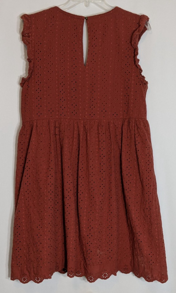KNOX ROSE Rust Brown Cotton Eyelet Ruffled Boho Peasant Dress; Size M