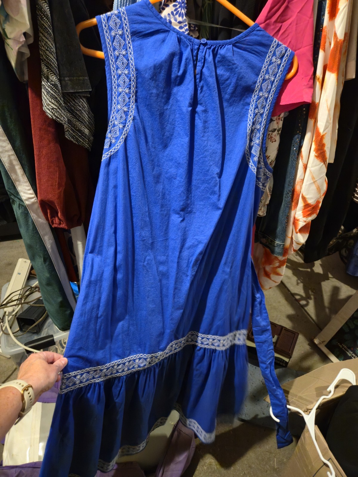 St. John’s Bay Women’s Blue Solid Sleeveless Round Neck A-Line Midi Dress L NWT