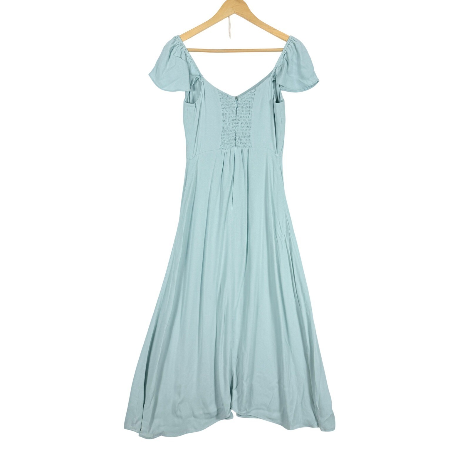 Quince Lightweight Crepe Flutter Sleeve Midi Dress Aqua Pearl NWT Quiet Luxury