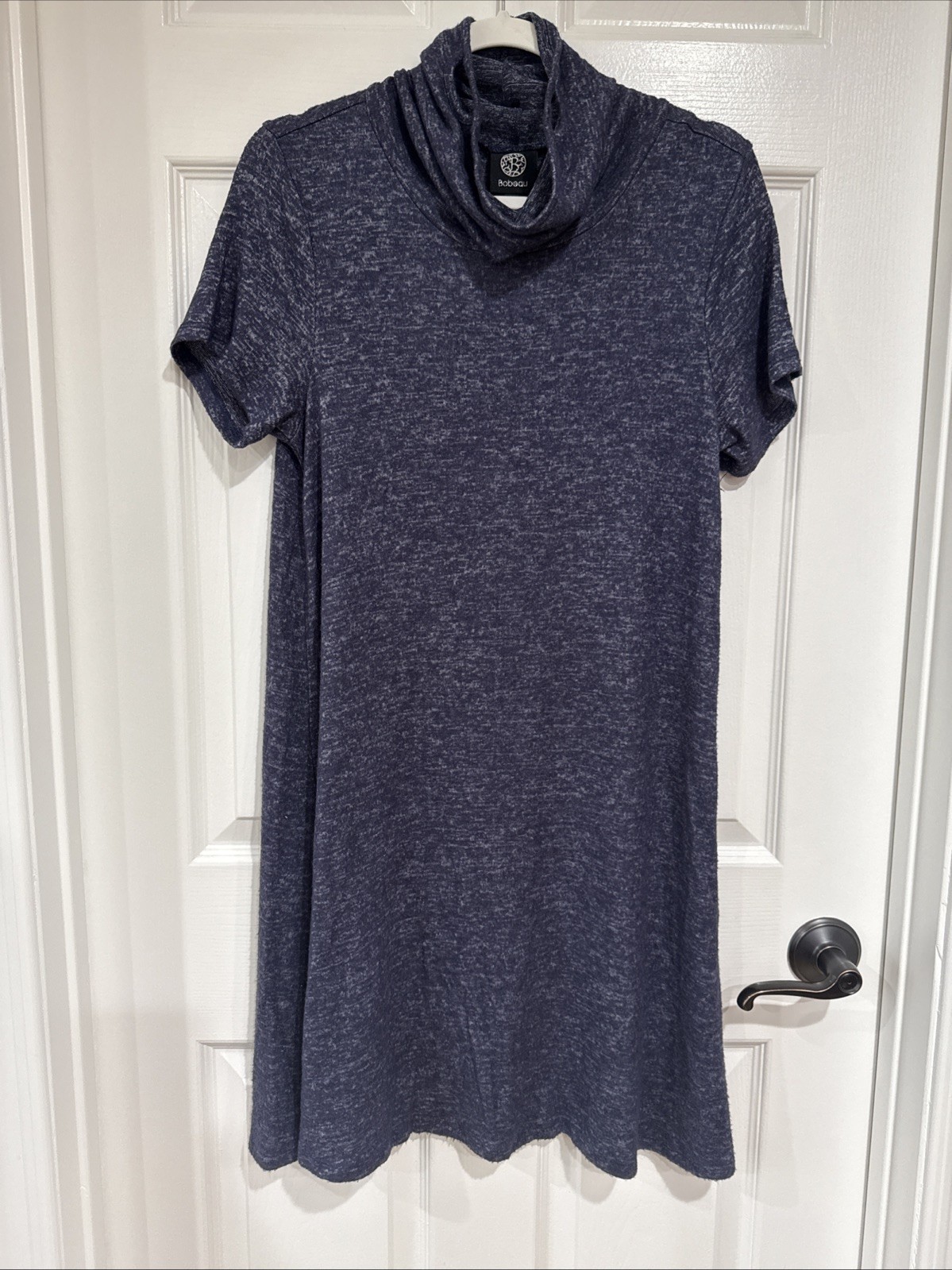 Bobeau MED Pullover Short Sleeve Knee Length Knit Dress Boho Blue Heathered EUC