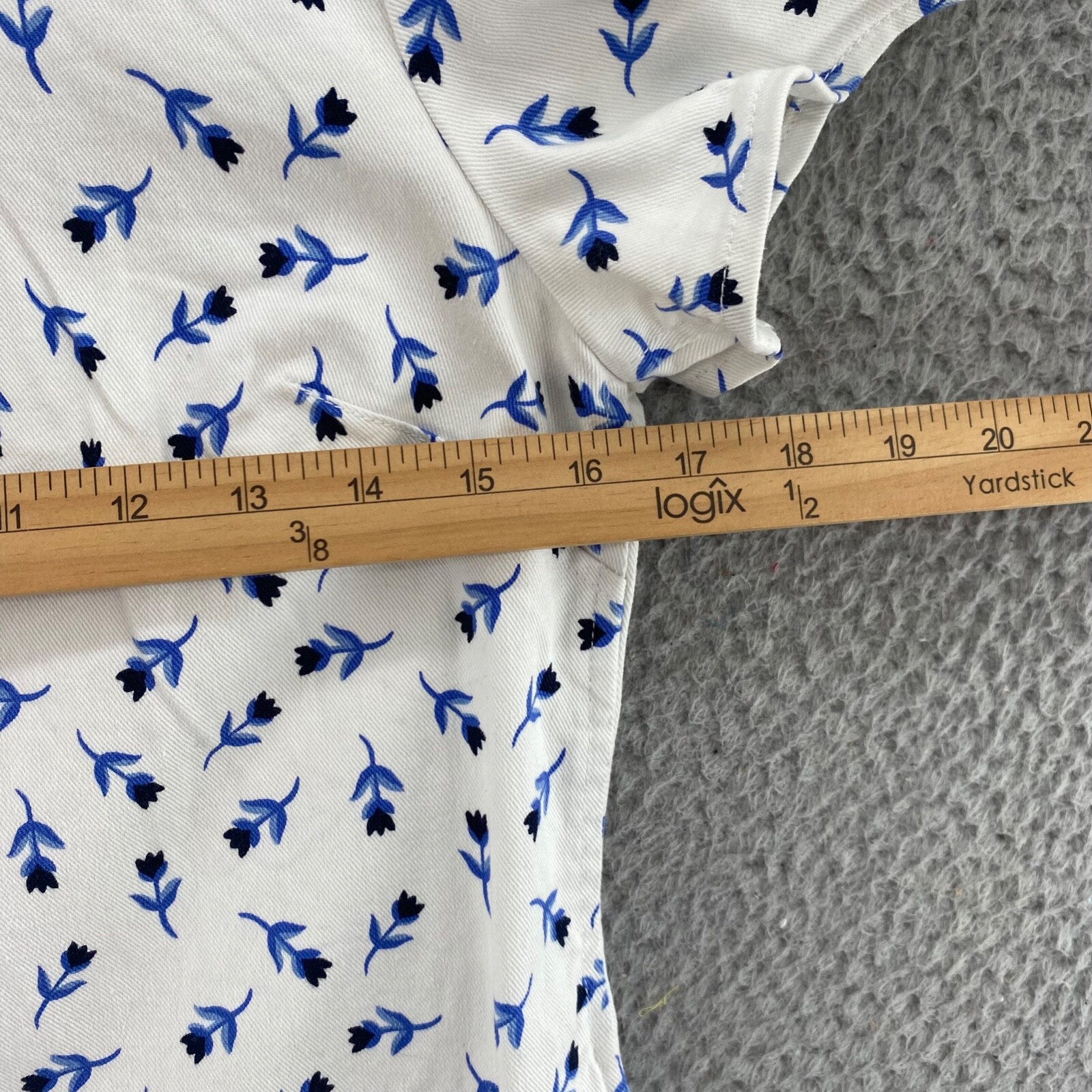 Draper James Dress Womens 4 Blue Floral Denim Shift Short Sleeves Pocket Mini
