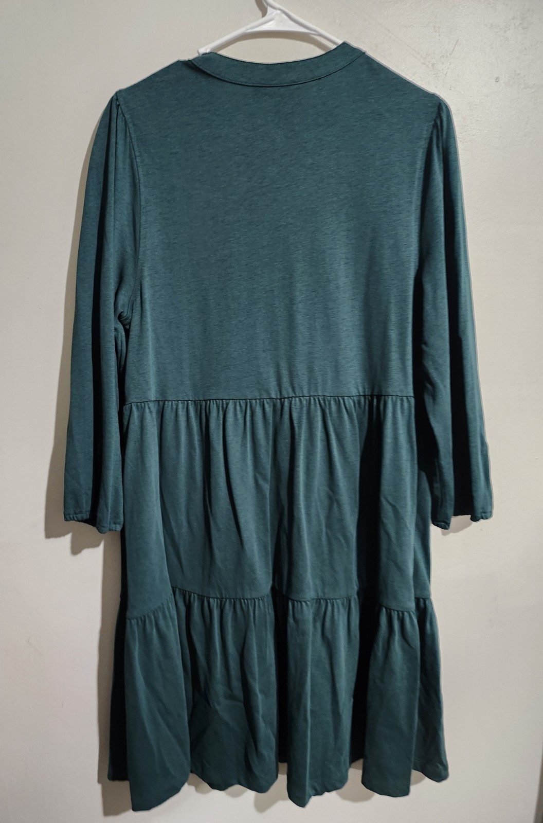 GAP Green Knit Button Tiered A-Line Dress Long Sleeve L Knee Length 60% Cotton