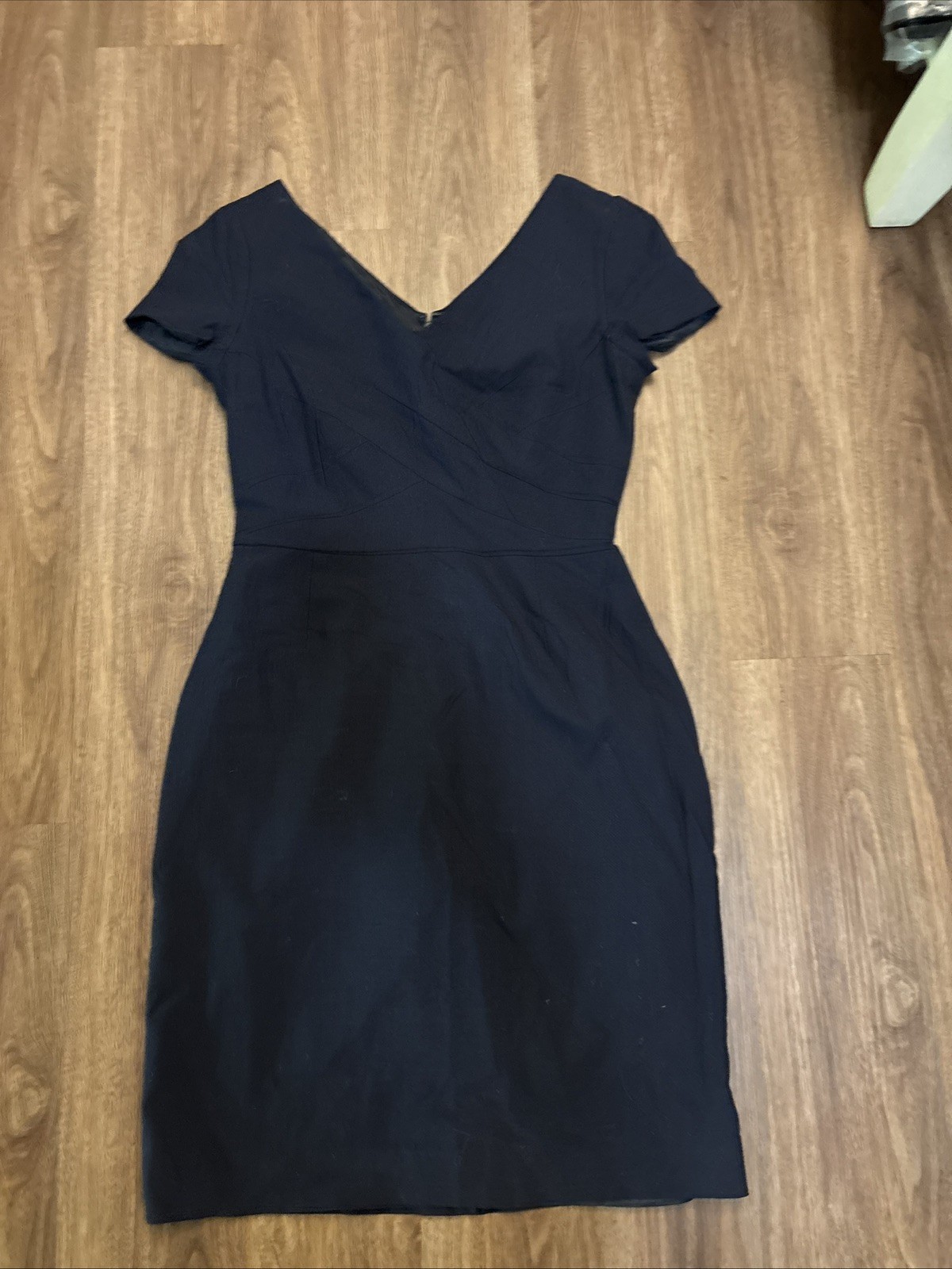 Banana Republic Roland Mouret Navy Blue V-Neck Sleeves Mini Sheath Dress Sz 10