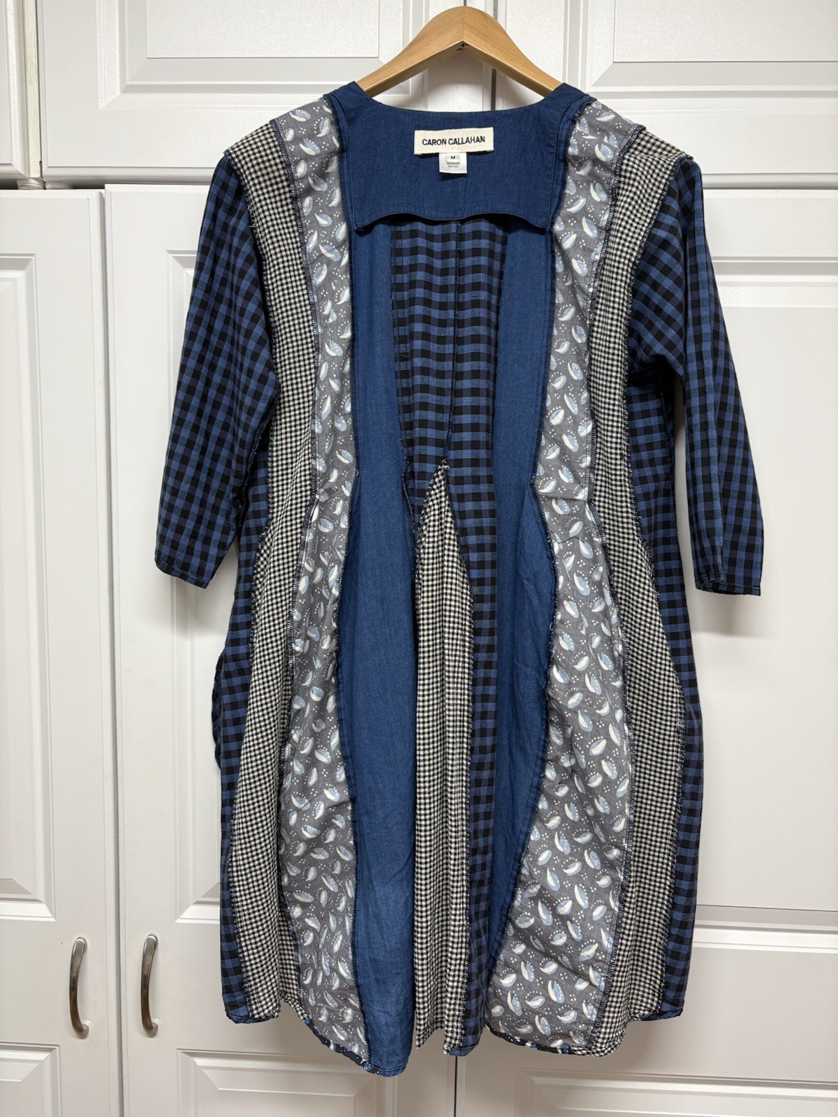 CARON CALLAHAN M Lightweight Cotton Mixed Indigos Combo Aria Dress Side Pockets