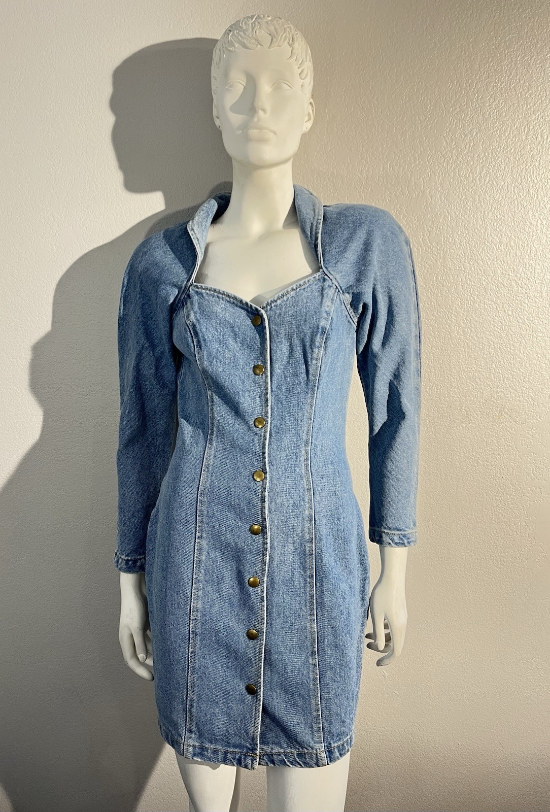 Paris Blues 80s 90s Vintage Light Denim Jean Snap Closure Bodycon Dress Size 3