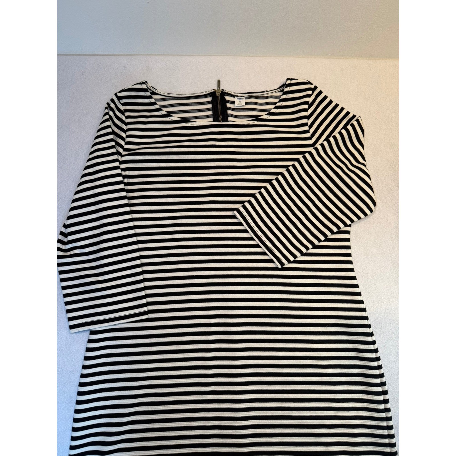 Old Navy Black White Striped Rib Knit 3/4 Sleeve Shift Dress XL Stretch