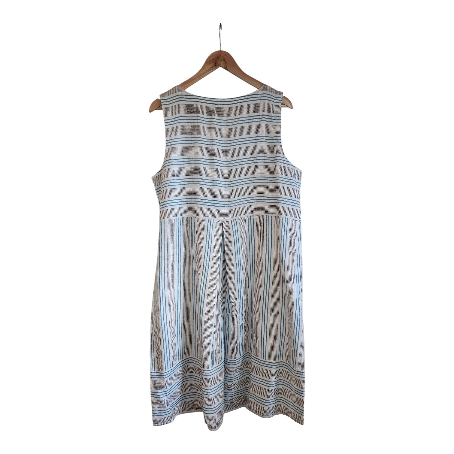 J. Jill Love Linen Dress Size L 100% Linen Sleeveless Front Pockets Striped