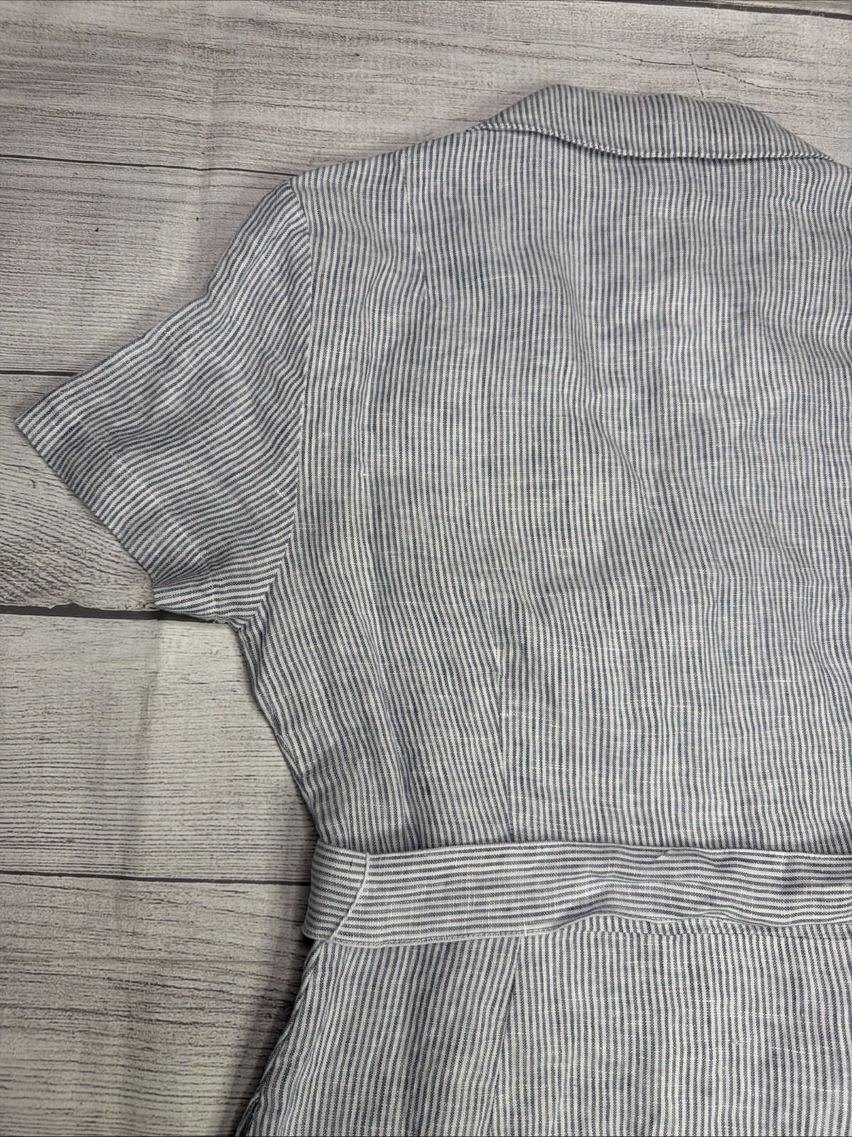 Quince 100% European Linen Button Front Dress Women’s XS Blue Pinstripe Pockets