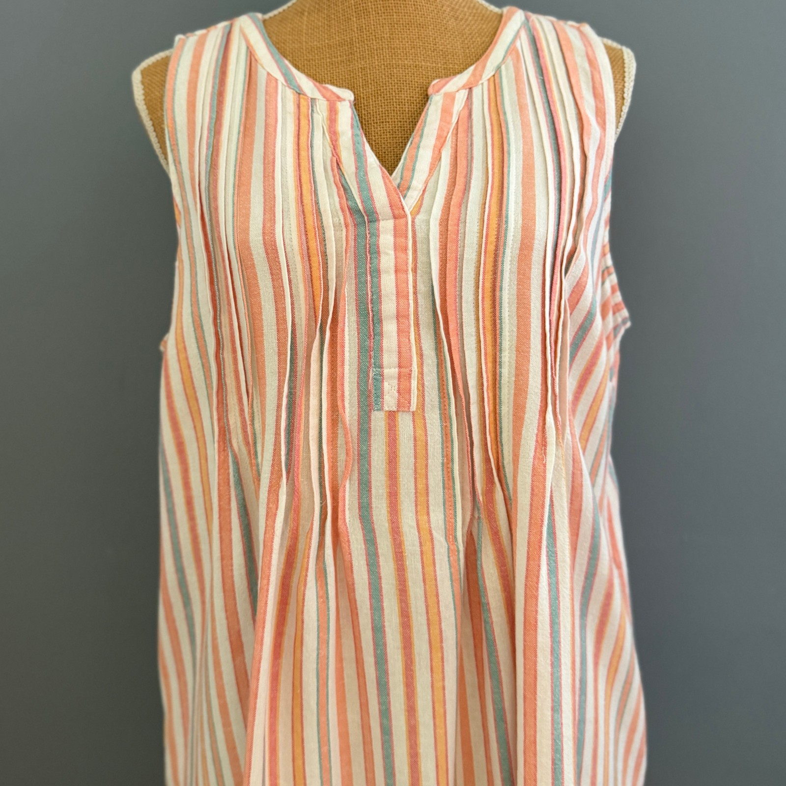 Sonoma Womens SZ LGE Striped Linen/Rayon Summer Dress w/Pockets & Pintucks
